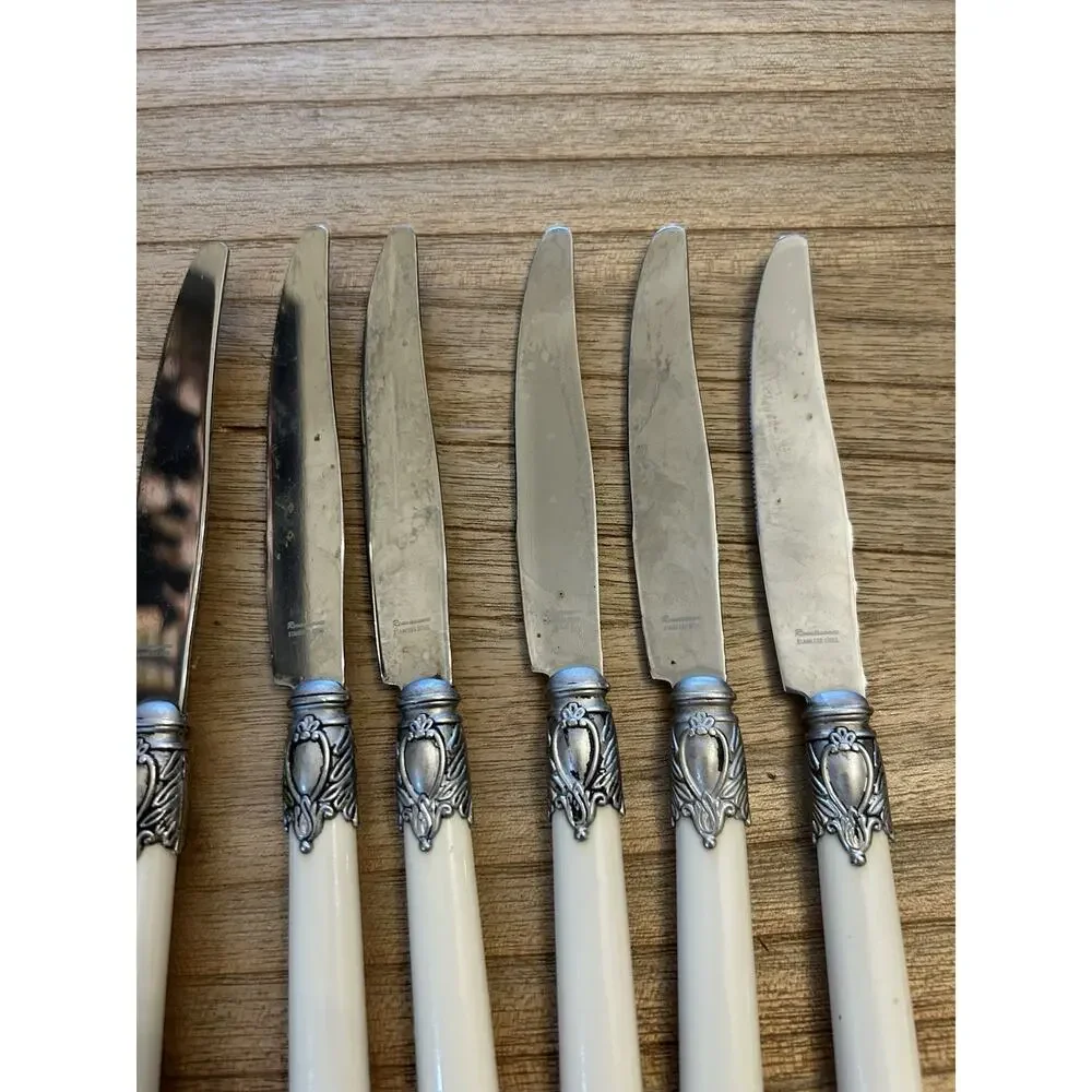 Vtg Set of 6 Home Essentials RENAISSANCE BONE‎ Dinner Knives 9” Serrated